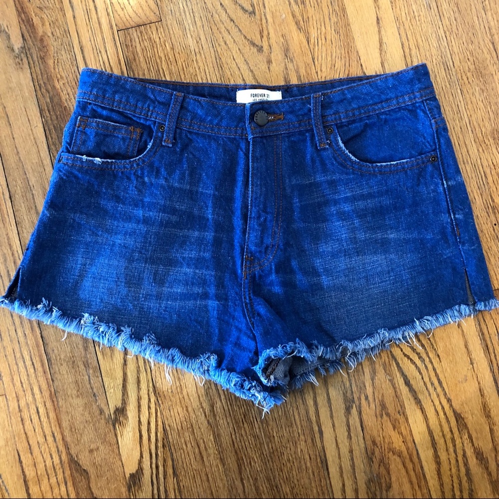 Blue Denim Frayed Shorts